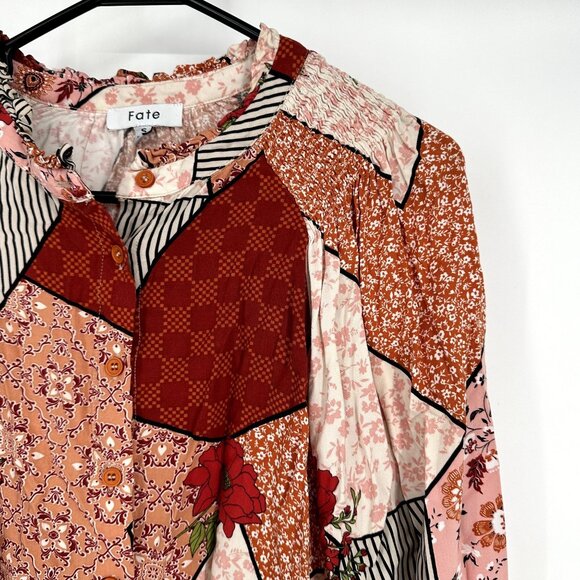 Fate Long Sleeve Patchwork Blouse Size‎ small - Picture 6 of 7